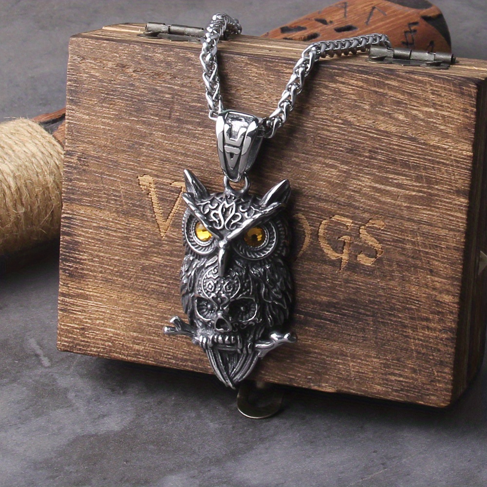 Men's Gothic Owl Skull Stainless Steel Pendant Chain